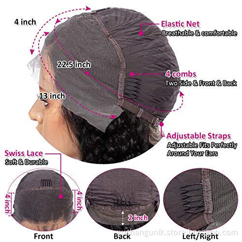 Uniky Swiss Lace Deep Wave Remy Brazilian Human Hair Natural Color Pre Plucked Lace Front Wigs